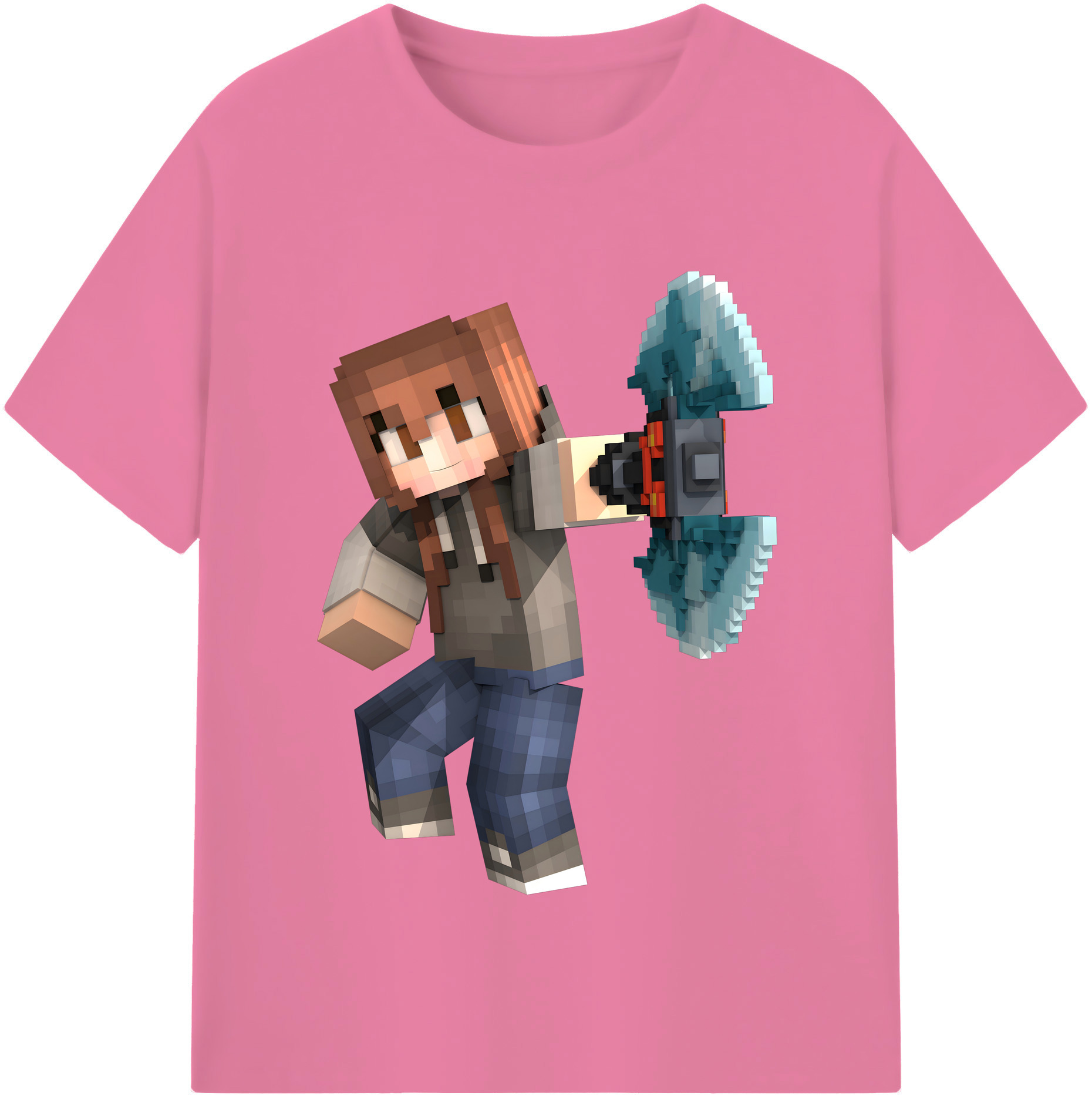 （画像用） マインクラフト ブロックの世界 Minecraft MC Block world 綿100％半袖Tシャツ（フロントプリント）